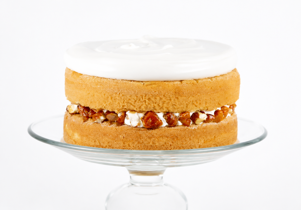 Pastel de Vainilla relleno de Almendra Caramelizada